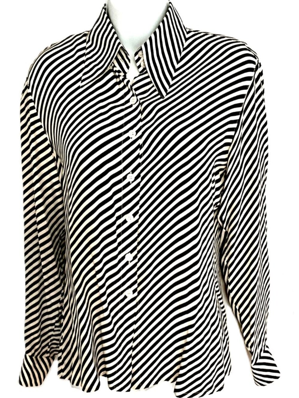 Escada Margaretha Ley Black&White Striped Silk Blouse Size EU40 Germany